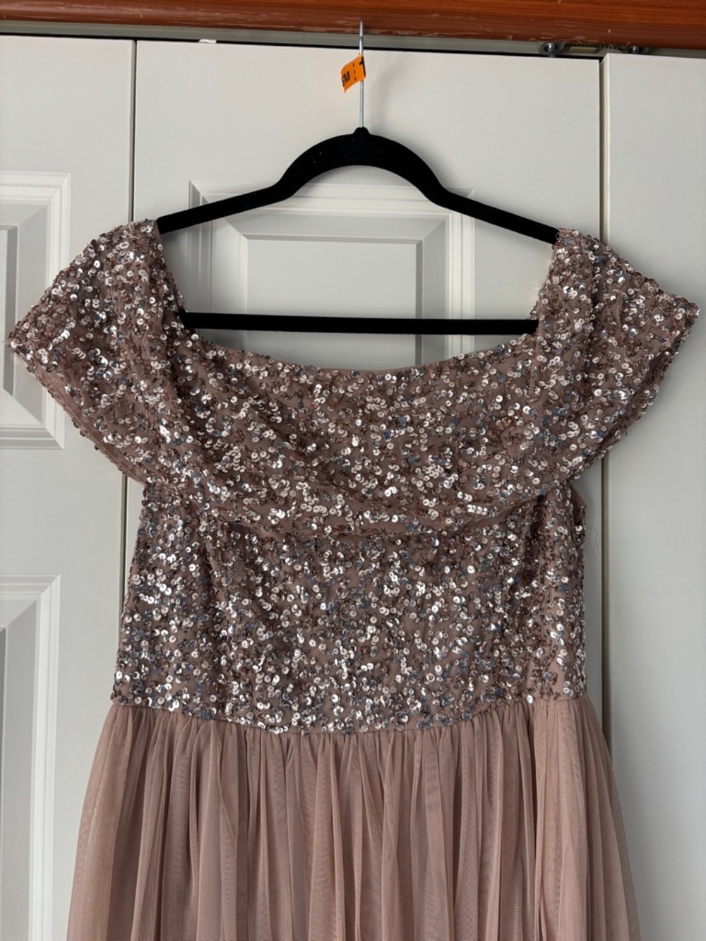 Sequin Off-Shoulder Evening Gown in Blush - Picture 5 of 10